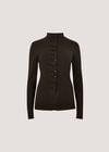 Fine Knit Ruched Cardigan, Brown, large
