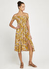 Summer Floral Bardot Midi Dress, Mustard, large