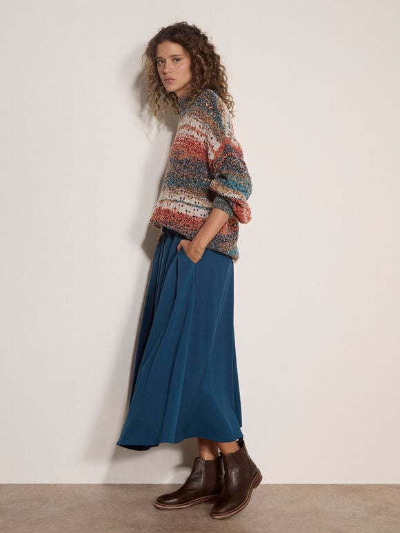 Open Knit Multi-Coloured Oversized Jumper, Teal, large