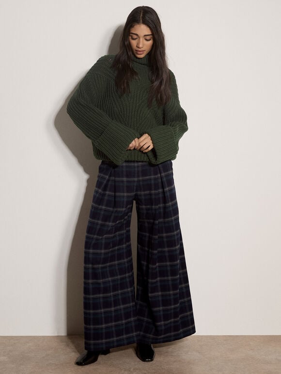 Chunky Knit Roll Neck Jumper, Green, large