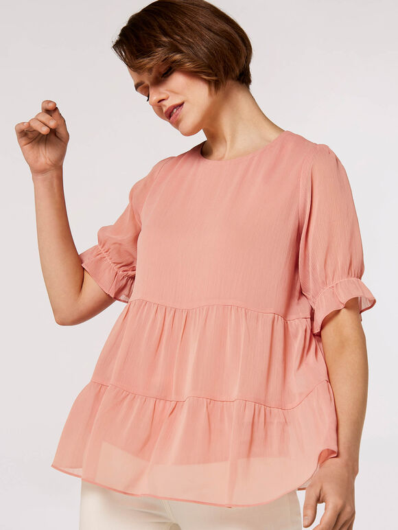 Recycled Crinkle Tiered Top, Pink, large