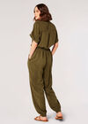 Drawstring Waist Utility Jumpsuit, Khaki, large