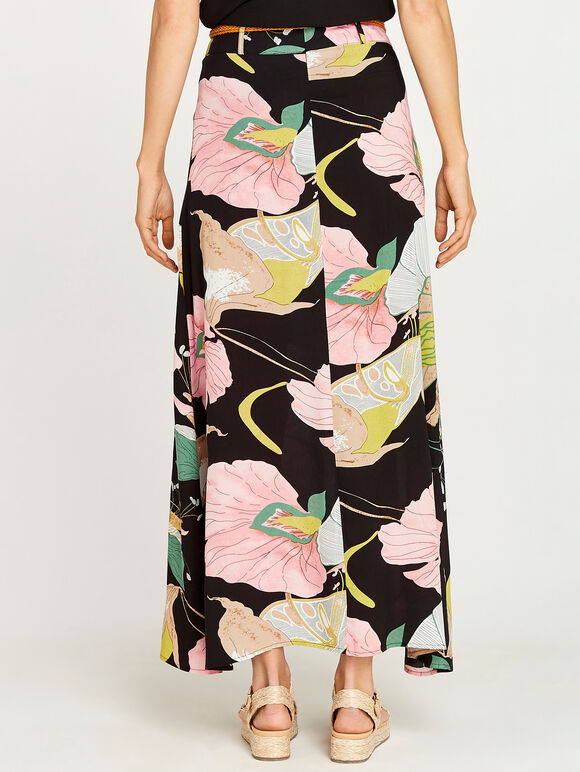 Pond Abstract Floral Maxi Skirt, Black, large