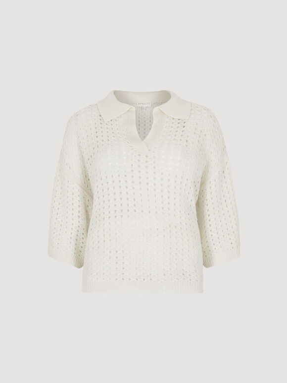 Open Stitch Knitted Top, White, large