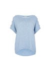 Button Detail Knitted Cotton T-Shirt, Blue, large