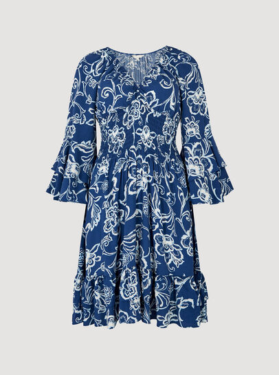 Sarasa Floral Smocked Ruffle Mini Dress