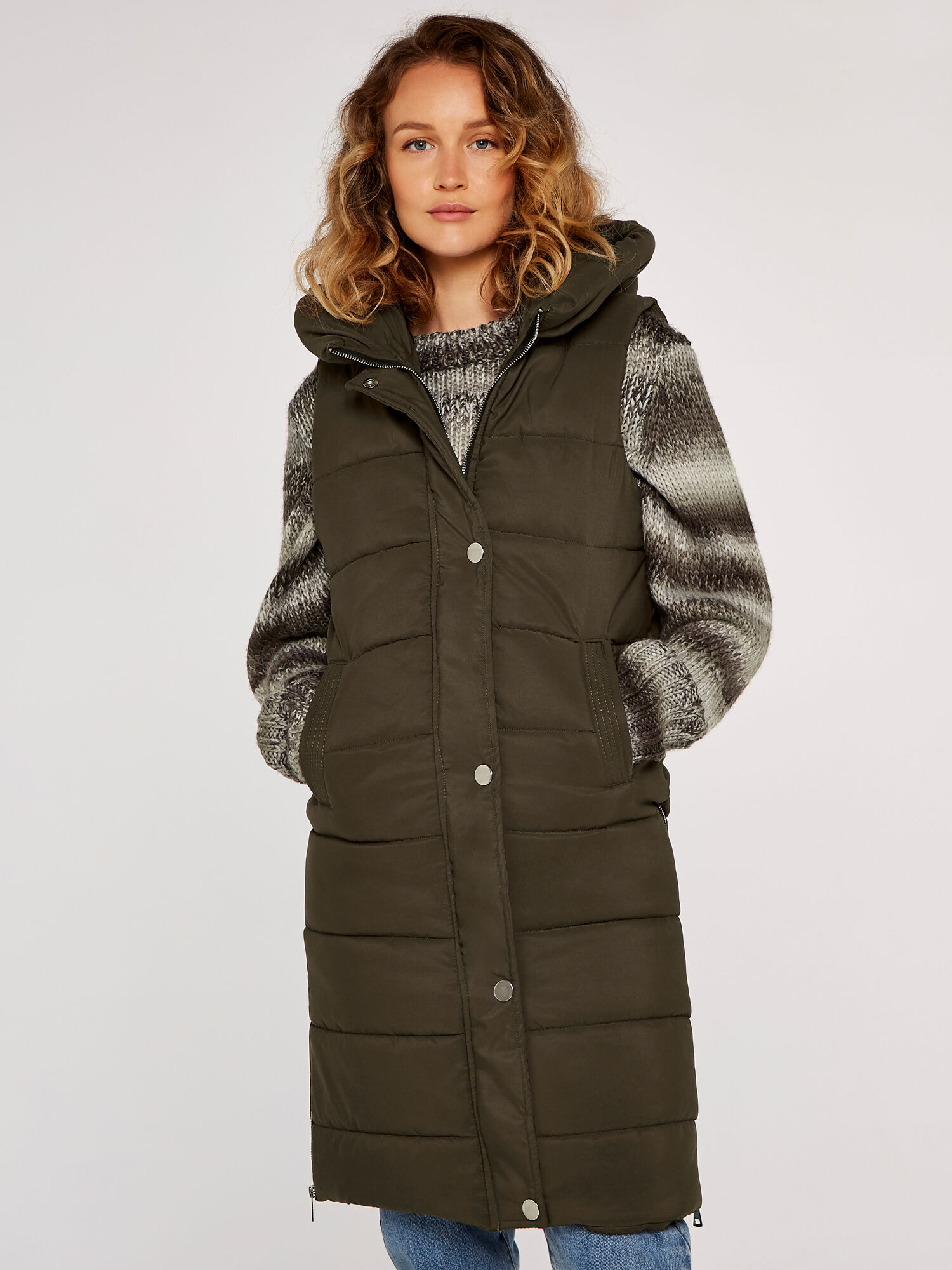 Longline Hooded Gilet Apricot Clothing