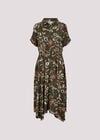 Sarasa Floral Shirt Midi Dress, Khaki, large