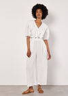 Linen Blend Cropped Palazzo Trousers, White, large