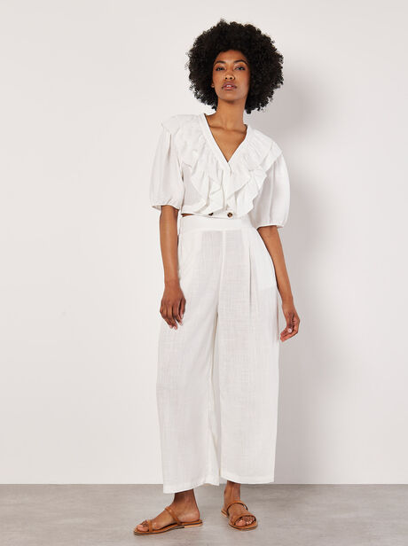 Linen Blend Cropped Palazzo Trousers