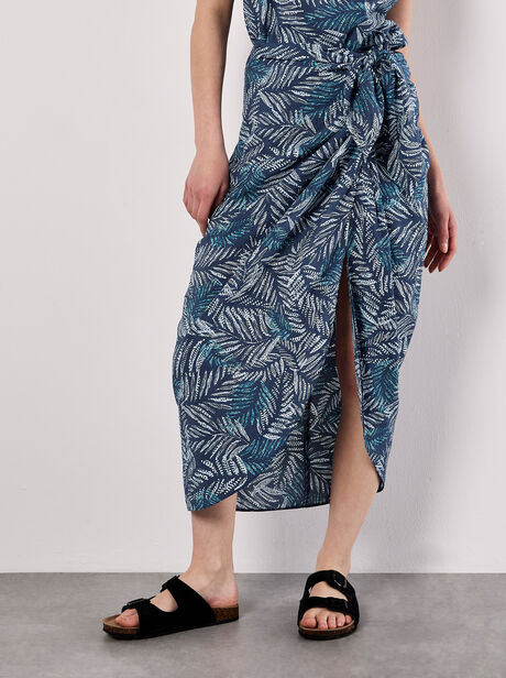 Batik Leaf Wrap Midi Skirt