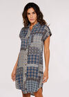 Patchwork Shirt Mini Dress, Navy, large