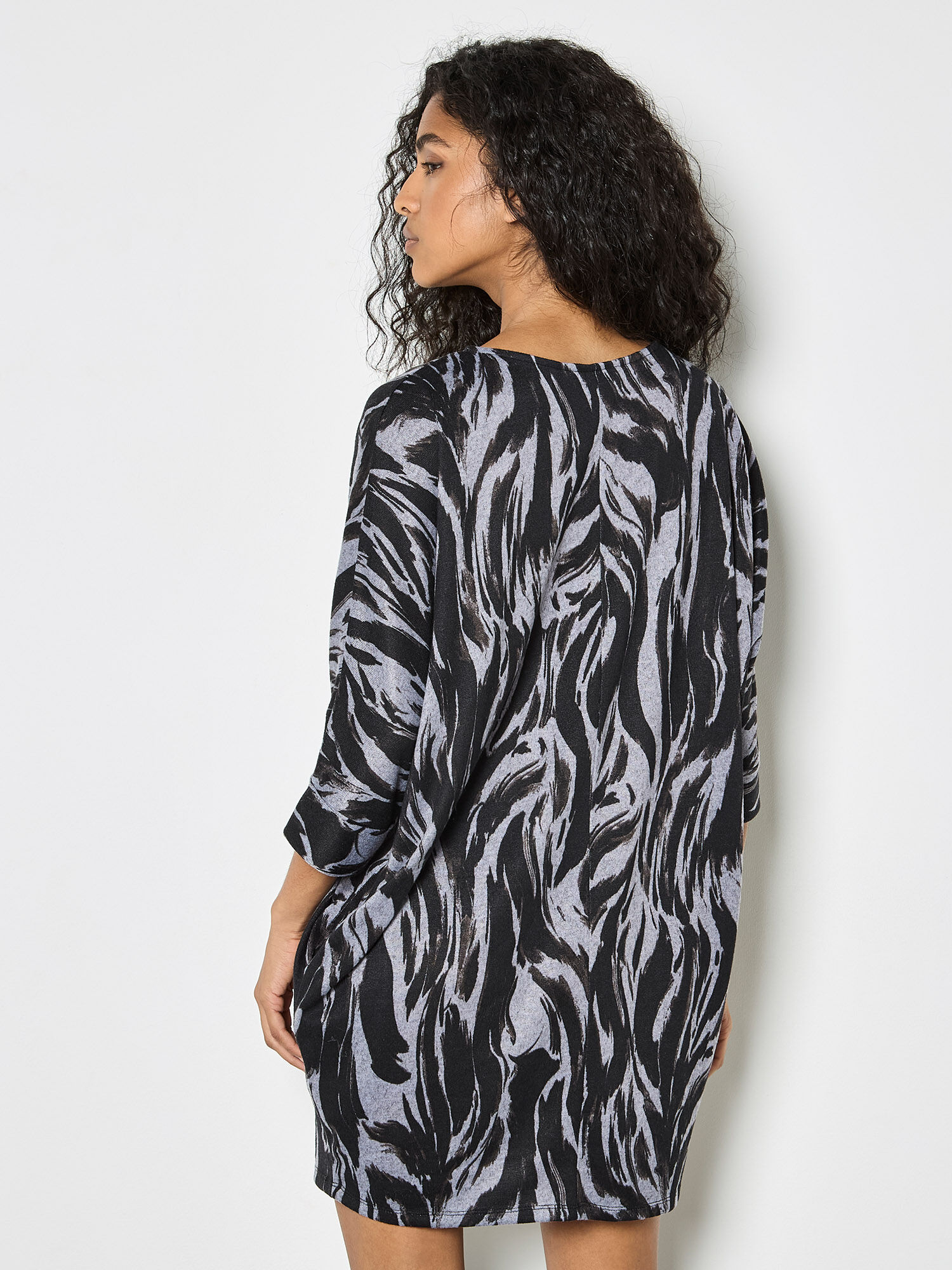 Zebra Print Knitted Cocoon Mini Dress | Apricot Clothing