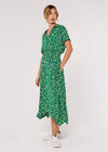 Painterly Dot Smocked Midi Dress, Green, large