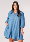 Curve Denim Shirt Mini Dress, Blue, large