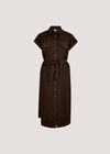 Cotton Slub Midi Shirt Dress, Brown, large