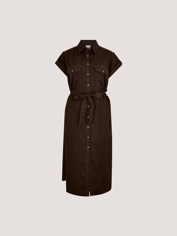 Cotton Slub Midi Shirt Dress, Brown, large