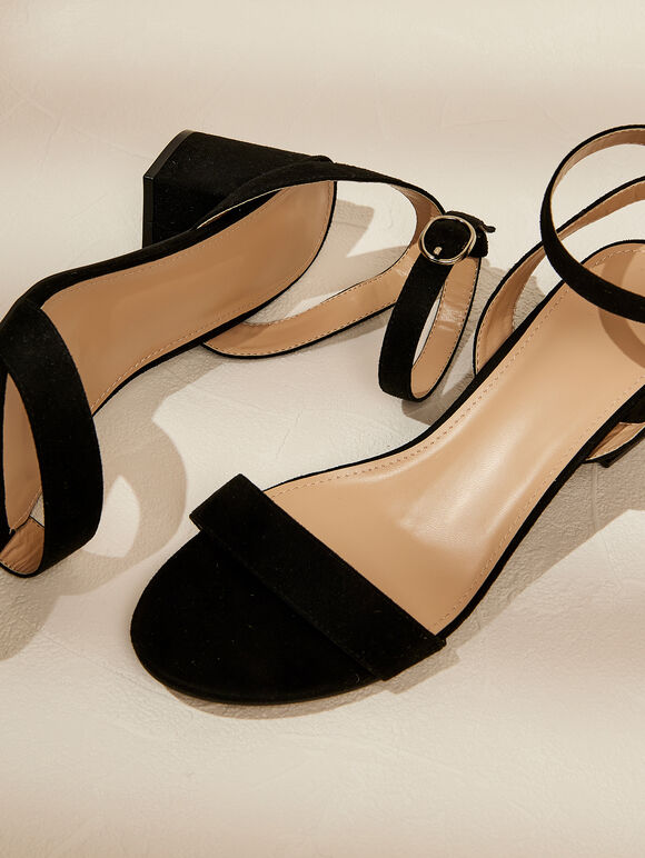 Strappy Block Heel Sandals, Black, large