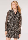 Illustrated Birds Empire Dress, Black, large