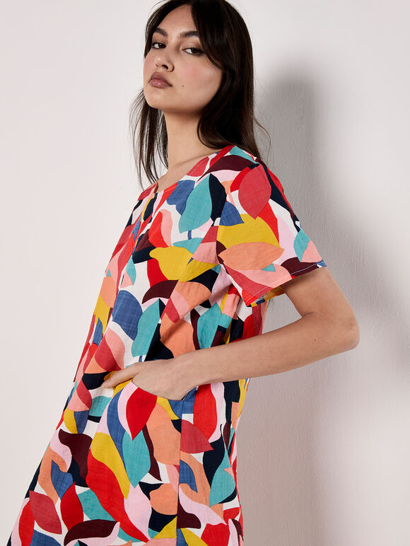 Colour Block Leaf Cocoon Mini Dress, Assorted, large