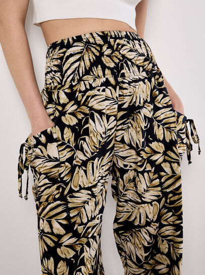 Tropical Leaf Print Tapered Joggers