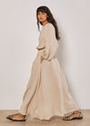 Linen Pleated Midi Skirt, Stone, large