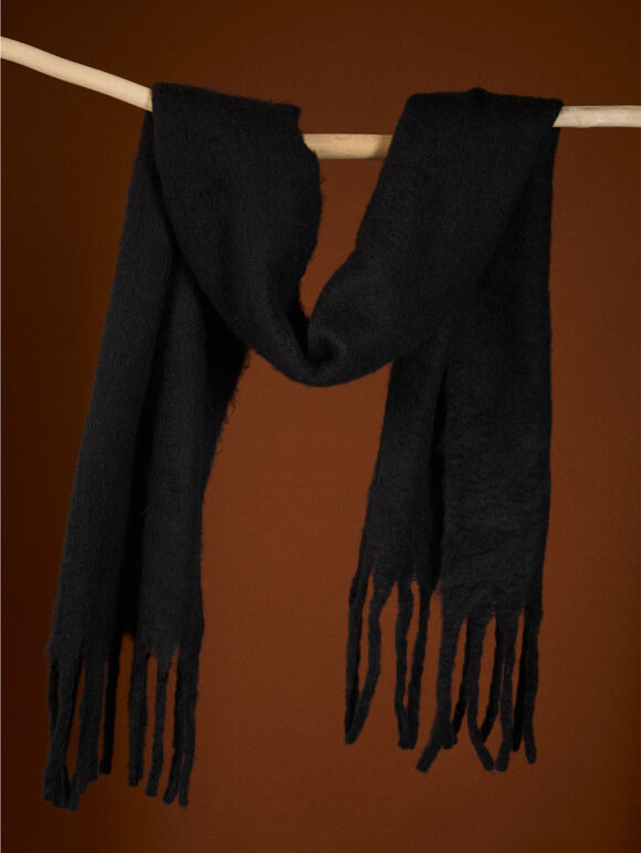 Soft Boucle Knit Scarf, Black, large