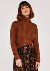 Ribbed Roll Neck Jumper, Rust, large