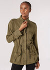 Drawstring Waist Utility Jacket, Green, large