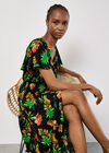Tropical Print Wrap Maxi Dress, Black, large
