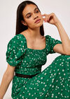 Floral Puff Sleeve Dress, Green, large