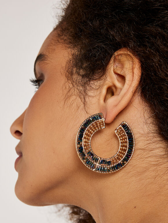 Blue beaded hoop Earrings, Assorted, large