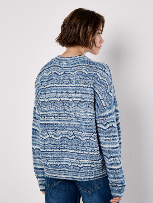 Pointelle Knit Stripe Jumper, Blue, large