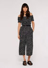 Dots Smocked Bardot Jumpsuit, Black, large
