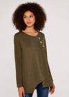 Button Long Sleeve Top, Khaki, large