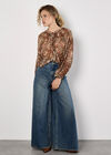 Patchwork Feather Print Chiffon Top, Red, large