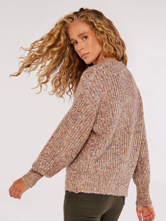 Flecked Ribbed Knit Jumper, Pink, large