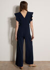 Ruffle Sleeve Jersey Jumpsuit, Navy, large