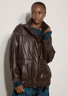 Oversized Faux Leather Jacket, Brown, large
