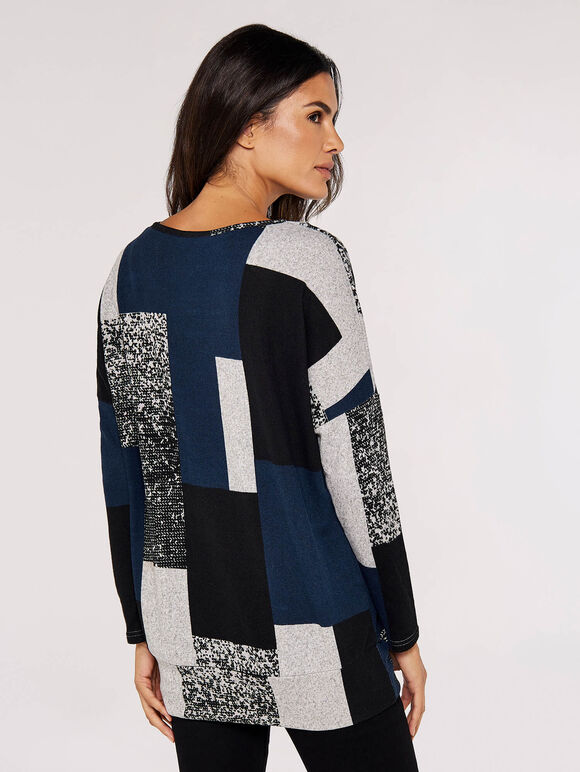 Colourblock Oversized Top, Navy, large