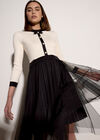 Tulle Skirt Knit Mini Dress, Cream, large