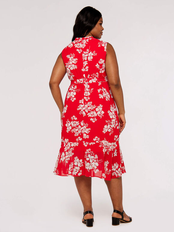 Curve Graphic Floral Wrap Dress, Red, large