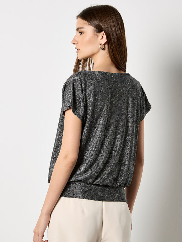 Short Sleeve Jersey Sparkle Top, Black, large