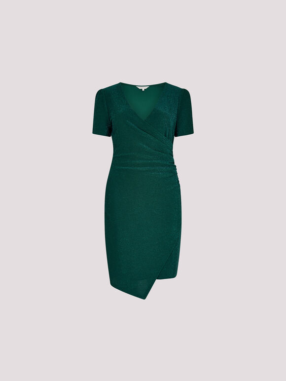 Metallic Bodycon Wrap Mini Dress, Green, large