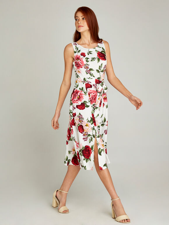 Rose Print Skater Dress, Cream, large