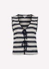 Stripe Cotton Blend Pointelle Knit Waistcoat, Navy, large
