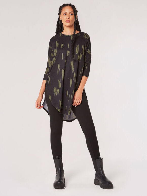 Brushstroke Knitted Longline Top, Black, large