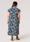 Curve Floral Swirl Wrap Midi Dress, Navy, large