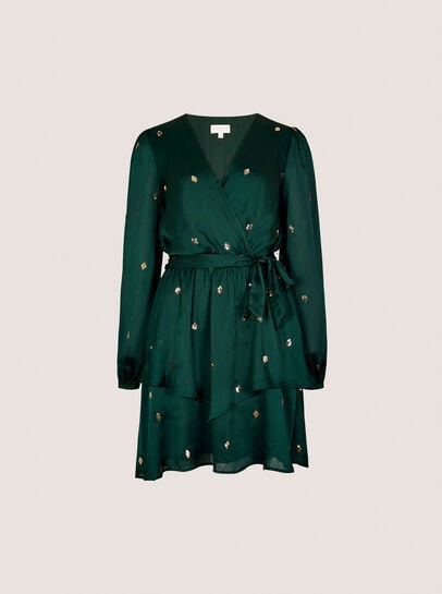 Sequin Spot Satin Wrap Mini Dress