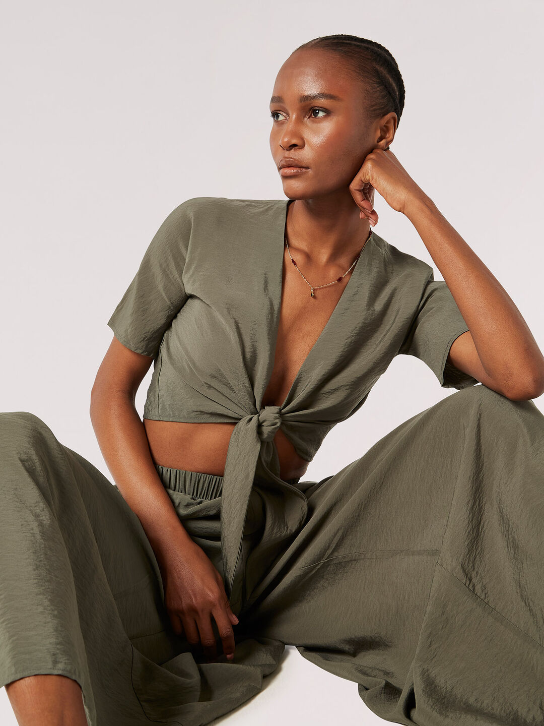 Image of Textured Tie Waist Blouse